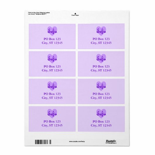 Étiquette Sofia en violet (Feuille entière)