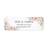Étiquette Soft Blush Rose Floral Mariage Adresse de retour (Devant)