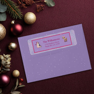 Étiquette Soft Lilac Deer & Bear Holiday Return Address