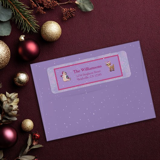 Étiquette Soft Lilac Deer & Bear Holiday Return Address