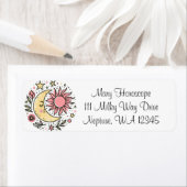 Étiquette Soleil Lune Florale rose Jaune Zodiaque Astrologiq (En situation)