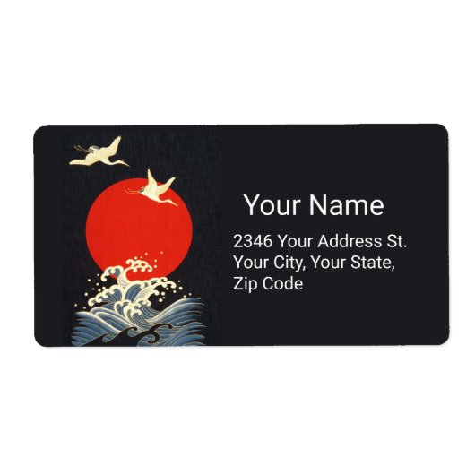 ÉTIQUETTE SOLEIL ROUGE, CRANS DE VOL JAPONAIS, VAGUES DE MER (Devant)