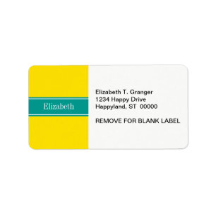 Étiquette Solide Jaune, Turquoise foncé Nom du ruban Monogra