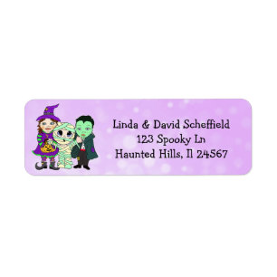 Étiquette Sorcière violette, Vampire et maman Halloween