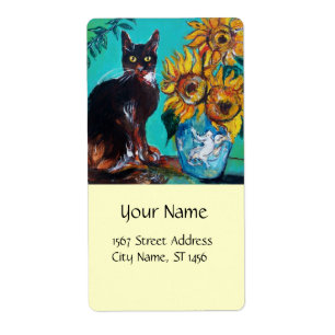 ÉTIQUETTE SOUCHES AVEC CHAT NOIR EN TURQUOISE BLEUE