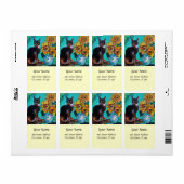 ÉTIQUETTE SOUCHES AVEC CHAT NOIR EN TURQUOISE BLEUE (Feuille entière)