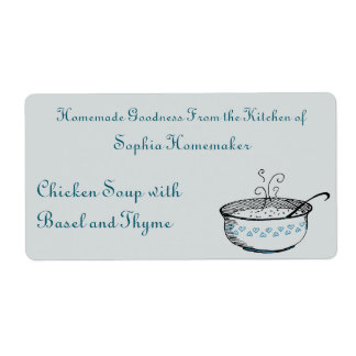 Étiquette Soupe Tureen avec Cerulean Heart Accents Alimentat