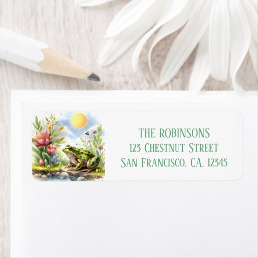 Étiquette Source Aquarelle Frog Adresse de retour (En situation)