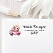 Étiquette Sourire rose Sloth conduisant une convertible (En situation)