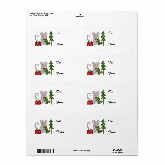 Étiquette Souris de Noël (Feuille entière)