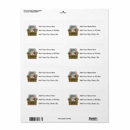 Étiquette Souris de Noël dans le panier (Feuille entière)