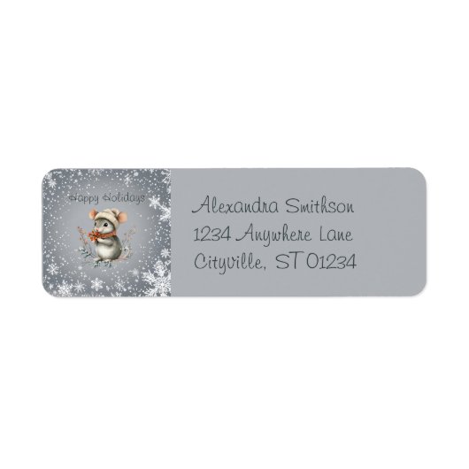 Étiquette Souris d'hiver mignonne aux baies (Devant)