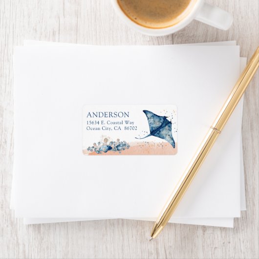 Étiquette Sous l'aquarelle de mer Stingray (En situation)