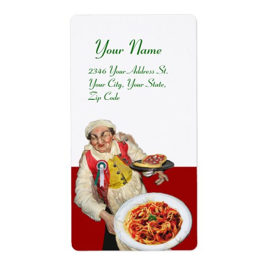 Étiquette SPAGHETTI PARTI ITALIEN RESTAURANT CHEF Rouge Blan (Devant)