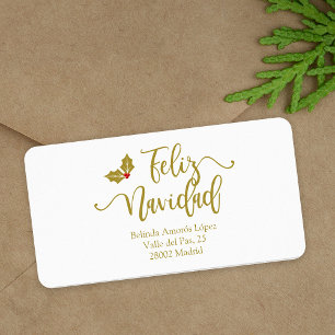 Étiquette Spanish Feliz Navidad Golden Whimsical Typography