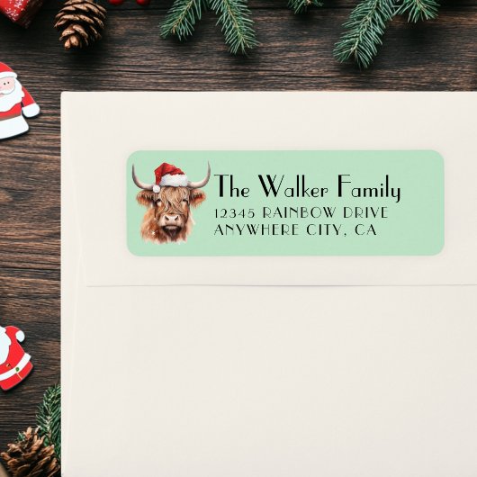 Étiquette Spécifique au client, vache de Noël avec Santa Hat