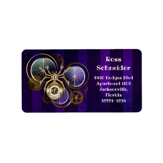 Étiquette Spider Steampunk sur Arrière - plan pourpre (Devant)
