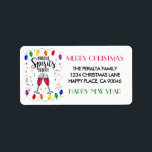 Étiquette Spirits Bright Cocktail Christmas Lights Adresse<br><div class="desc">Thème de l'humour à boire Les étiquettes d'adresse de retour de Noël (ou les étiquettes d'expédition) contiennent des boissons alcoolisées et la légende "Making Spirits Bright" encadrée par des lampes à cordes de Noël festives et des confettis colorés. Personnalisez avec votre adresse et vos salutations de vacances (avec Joyeux Noël...</div>