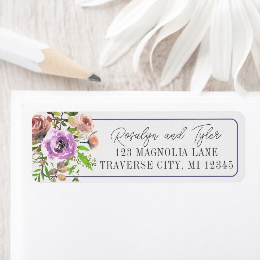 Étiquette Spring Blossoms Florale Purple Peach Violet Adress (En situation)