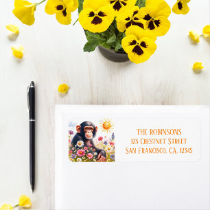 Étiquette Spring Watercolor Chimpanzé Adresse de retour