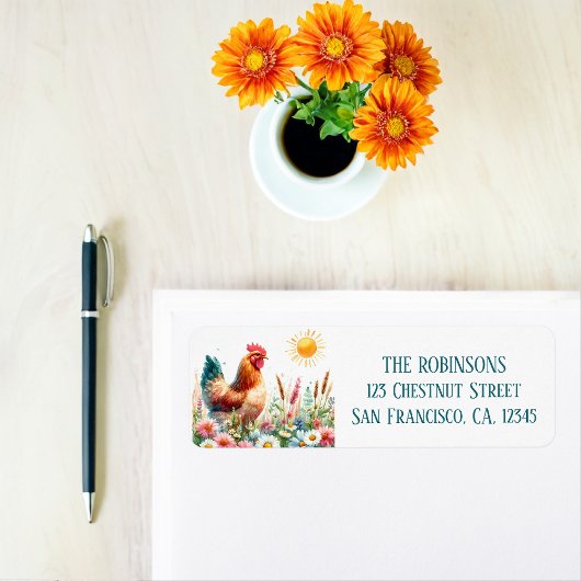 Étiquette Spring Watercolor Hen Adresse de retour