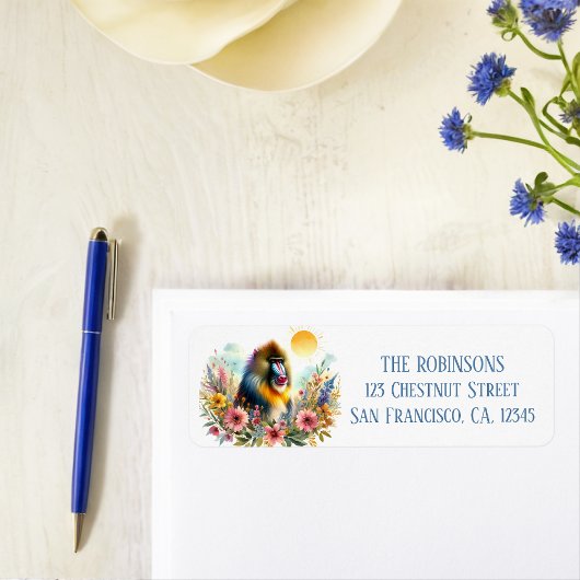 Étiquette Spring Watercolor Mandrill Adresse de retour