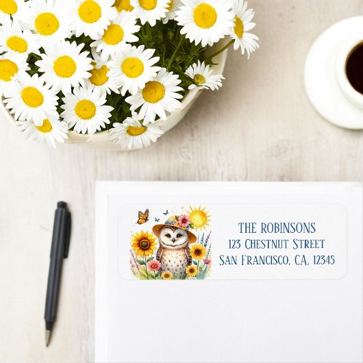 Étiquette Spring Watercolor Owl Adresse de retour