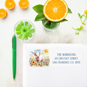 Étiquette Spring Watercolor Pig Adresse de retour