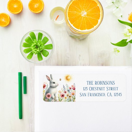 Étiquette Spring Watercolor Rabbit Adresse de retour