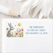 Étiquette Spring Watercolor Rabbit Adresse de retour (En situation)