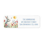 Étiquette Spring Watercolor Rabbit Adresse de retour (Devant)