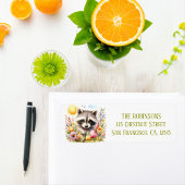 Étiquette Spring Watercolor Raccoon Adresse de retour