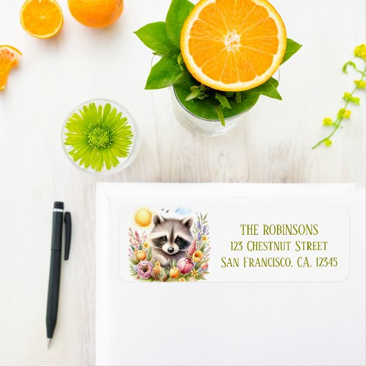 Étiquette Spring Watercolor Raccoon Adresse de retour