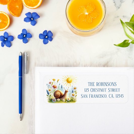 Étiquette Spring Watercolor Snail Adresse de retour