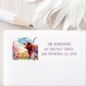 Étiquette Spring Watercolor Texas Longhorn Adresse de retour (En situation)