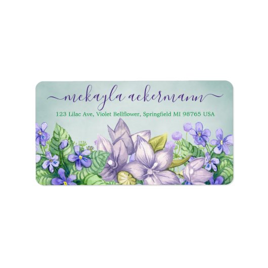 Étiquette Spring Watercolor Violets Mariage Adresse de retou (Devant)