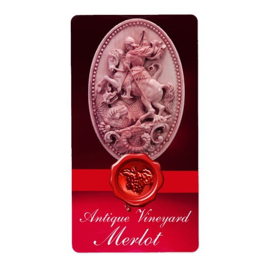 ÉTIQUETTE ST.GEORGE, DRAGON ET SCEAU DE CIRE ROUGE AVEC VIN  (Devant)