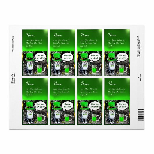 ÉTIQUETTE ST PATRICK'S  DAY CAT  WITH GREEN IRISH BEER (Feuille entière)