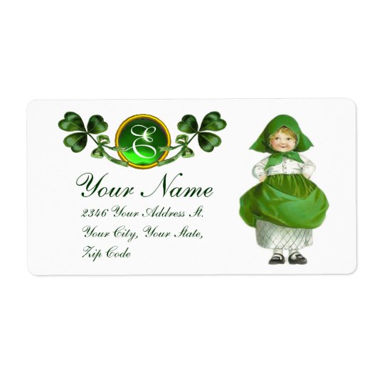 ÉTIQUETTE ST PATRICK'S DAY - IRLANDE, FILLE ET SHAMROCK (Devant)