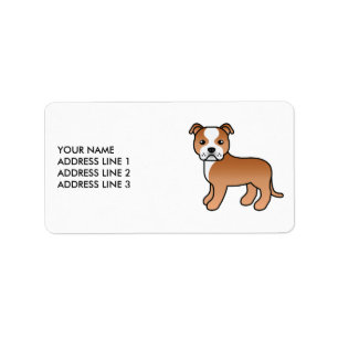Étiquette Staffie Rouge Et Blanc Chien De Dessin Animé Migno