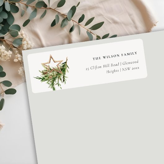 Étiquette Star Orament Pine Fauna Joyeux Noël Adresse