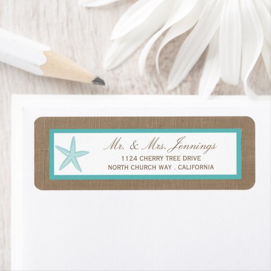 Étiquette Starfish Turquoise Burlap Beach Wedding Collection (En situation)