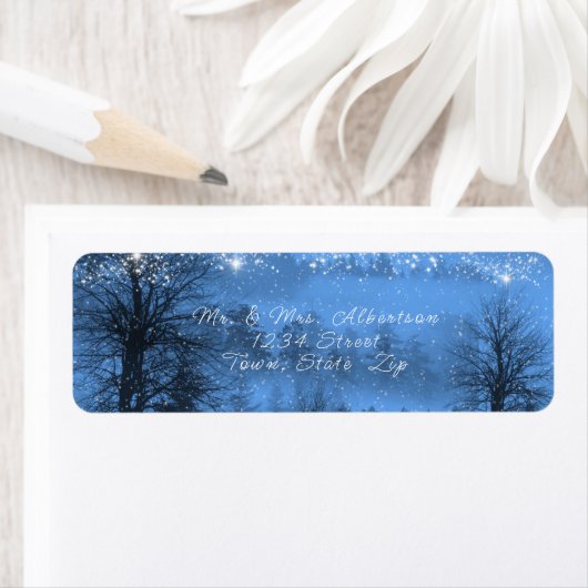 Étiquette Stars étincelants Forêt d'hiver Soirée Bleue (En situation)