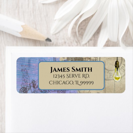 Étiquette Steampunk Edison Light Bulle Adresse de retour (En situation)
