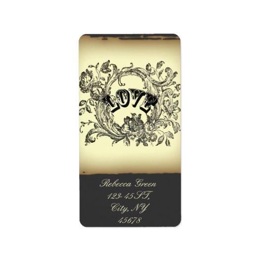 Étiquette steampunk pastel jaune fleurit tourbillons victori (Devant)