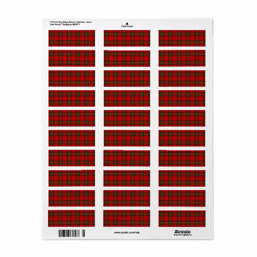 Étiquette Stewart / Stuart tartan rouge vert plaid (Feuille entière)