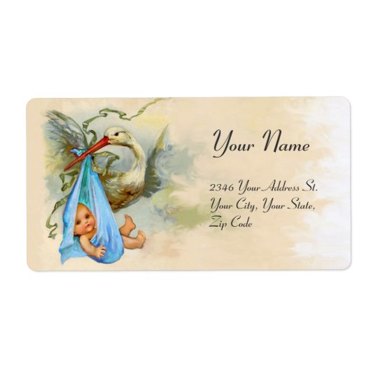 ÉTIQUETTE STORK BÉBÉ GARÇON DOUCHE BLEU ROSE (Devant)