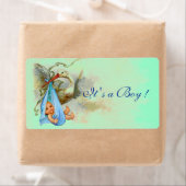 ÉTIQUETTE STORK BÉBÉ GARÇON DOUCHE BLEU VERT (En situation)