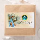 ÉTIQUETTE STORK BÉBÉ GARÇON DOUCHE TURQUOISE BLUE GEM MONOGR (En situation)