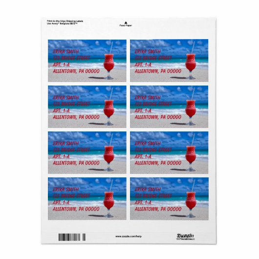 Étiquette Strawberry Daiquiri Tropical Punch Plage Caraïbe (Feuille entière)